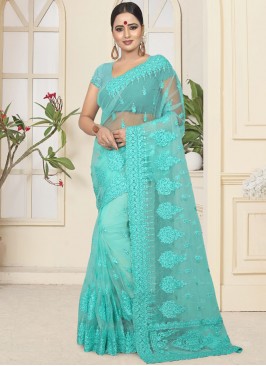 Turquoise Net Classic Designer Saree