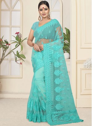 Turquoise Net Classic Designer Saree