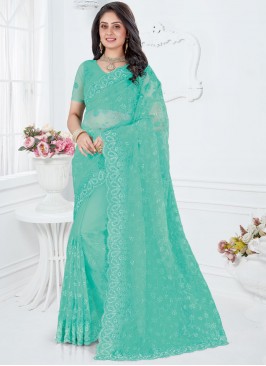 Turquoise Net Classic Saree