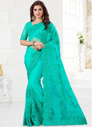 Turquoise Net Resham Classic Saree