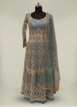 Turquoise Net Sequins work Anarkali Gown