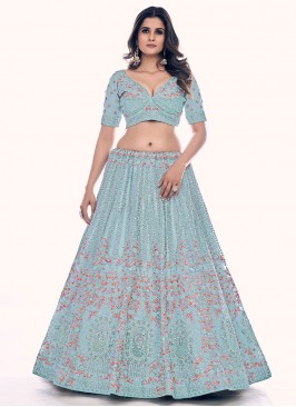 Turquoise Net Trendy Lehenga Choli