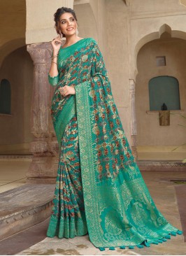 Turquoise Silk Classic Saree