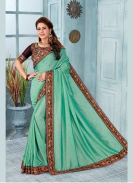 Turquoise Silk Reception Classic Designer Saree