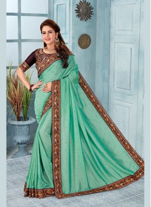 Turquoise Silk Reception Classic Designer Saree