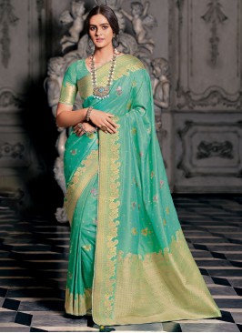 Turquoise Weaving Classic Saree