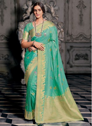 Turquoise Weaving Classic Saree