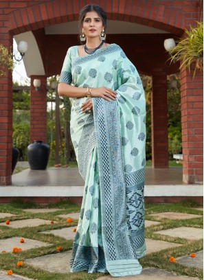 Turquoise Weaving Designer Traditional Saree