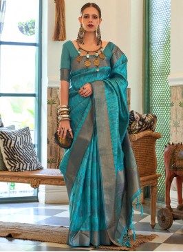 Turquoise Weaving Organza Classic Saree