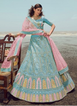 Turquoise Wedding Organza Trendy Lehenga Choli