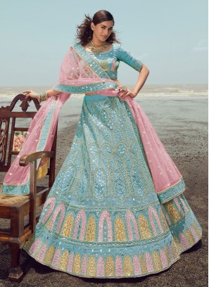 Turquoise Wedding Organza Trendy Lehenga Choli