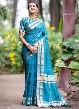 Turquoise Woven Party Classic Saree