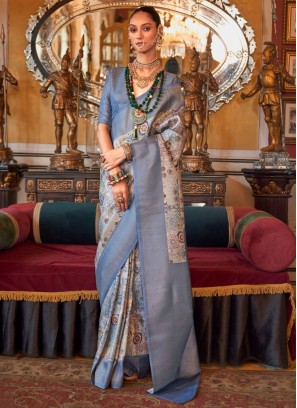 Tussar Silk Blue Zari Trendy Saree