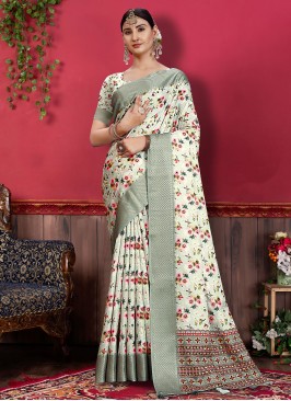 Tussar Silk Border Saree in Sea Green