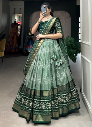 Tussar Silk Designer Lehenga Choli in Green