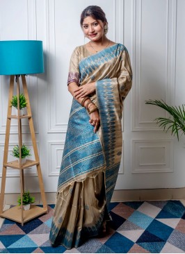 Tussar Silk Designer Saree in Beige