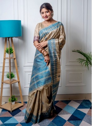 Tussar Silk Designer Saree in Beige