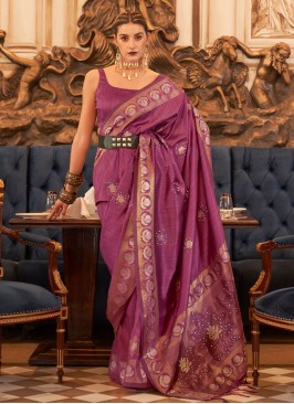 Tussar Silk Magenta Weaving Trendy Saree