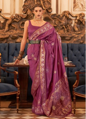 Tussar Silk Magenta Weaving Trendy Saree