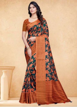 Tussar Silk Multi Colour Digital Print Trendy Saree