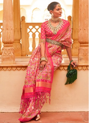 Tussar Silk Zari Saree in Pink