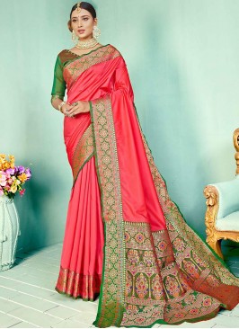 Two Tone Silk Saree In Pink Color
