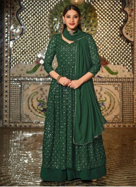 Unique Embroidered Pure Georgette Green Trendy Lehenga Choli