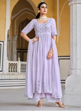 Unique Lavender Mirror Work Georgette Party Wear Salwar Suit