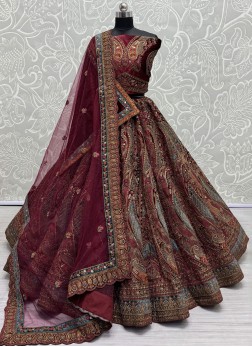 Unique Maroon Diamond Trendy Designer Lehenga Chol