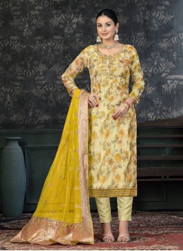 Unique Organza Yellow Pant Style Suit