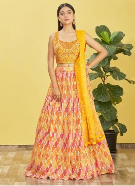 Unique Sequins Orange Chinon A Line Lehenga Choli