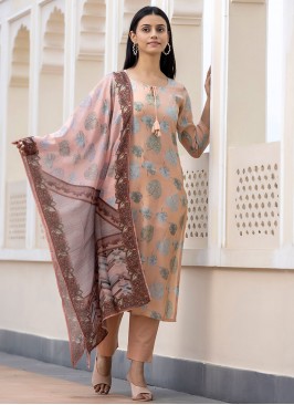Unique Sequins Silk Peach Readymade Salwar Suit