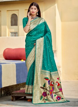 Unique Weaving Banarasi Silk Sea Green Traditional Designer Saree