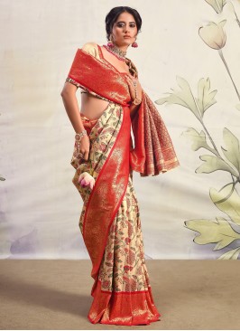 Unique Woven Cream Classic Saree