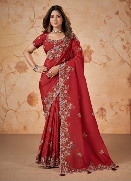 Uppada Silk Sequins Trendy Saree in Red