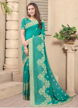 Urbane Embroidered Rama Silk Designer Saree