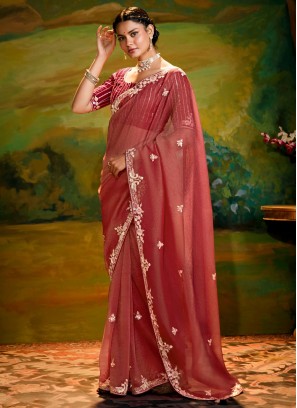 Urbane Embroidered Rust Classic Saree