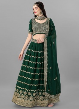 Urbane Faux Georgette Green Zari Lehenga Choli