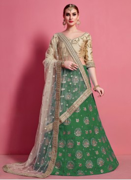 Urbane Green Embroidered Art Silk A Line Lehenga C