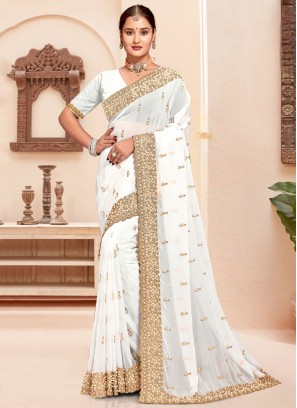 Urbane Moti White Contemporary Saree