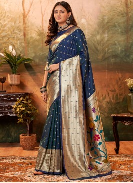 Urbane Pure Silk Navy Blue Contemporary Style Saree