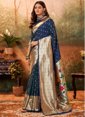 Urbane Pure Silk Navy Blue Contemporary Style Saree