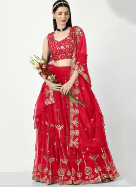 Urbane Red Faux Georgette Lehenga Choli