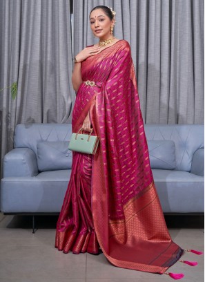 Urbane Satin Silk Rani Jacquard Work Trendy Saree