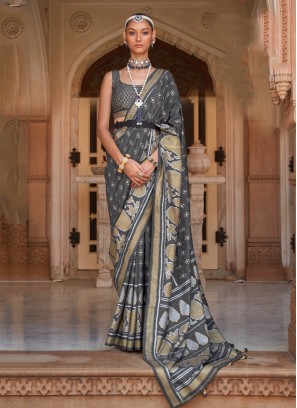 Urbane Woven Banarasi Silk Grey Saree