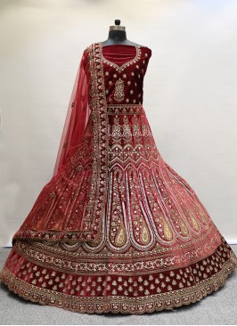 Vasundhara Pattu Thread Work Maroon A Line Lehenga Choli