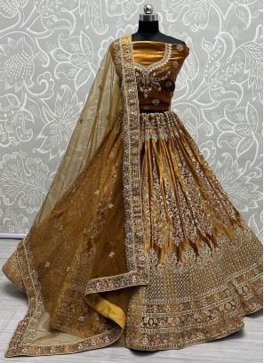 Velvet Brown Multi Lehenga Choli