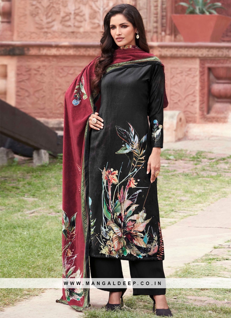 Buy nioni Women's Fancy Salwar Suit Set with Dupatta, 3/4 Sleeves, Stand  Collar Neck, Stylish Kurti with Hand Embroidery, Solid Pant, Printed  Dupatta for Girls and Woman (Maroon, M) Online at Best