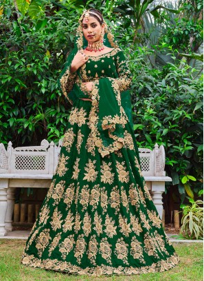 Velvet Dori Work Green Lehenga Choli