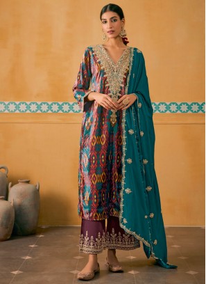 Velvet Embroidered Multi Colour Pakistani Salwar Kameez